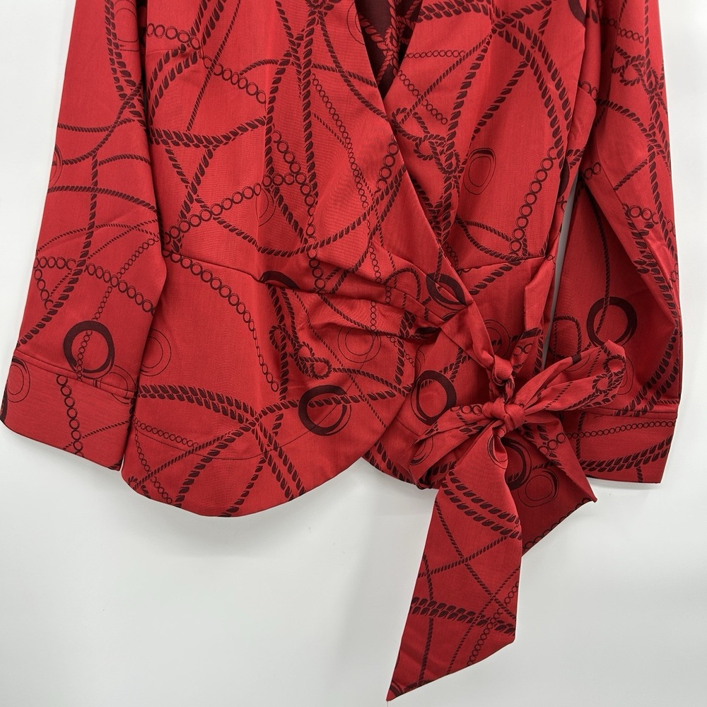 Foxcroft Womens Salina Chain Stripe Wrap Shirt Size L Red Black Career Old Money - Picture 4 of 11
